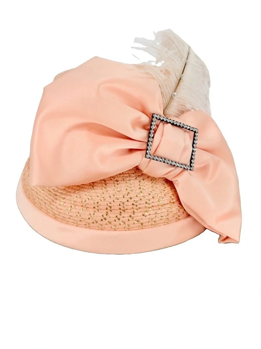 Whittall & Shon Vintage Peach Brimmed Hat Fascinator Derby Wedding Church Races